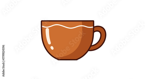 Simple brown cartoon mug filled with hot coffee or tea.