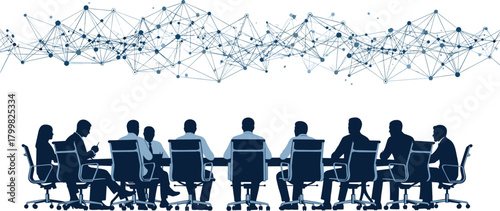 Business meeting teamwork, corporate collaboration, digital network connection, group discussion strategy, conference table brainstorming,