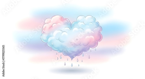 Pastel Cloud Heart with Raindrops Illustration