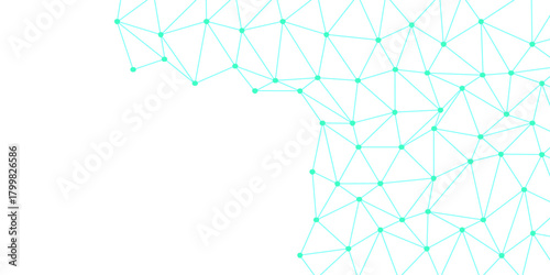 Abstract digital network with interconnected blue nodes and lines on a clean white surface. Network technology background with dots and lines for desktop. BLUE and white geometric background
