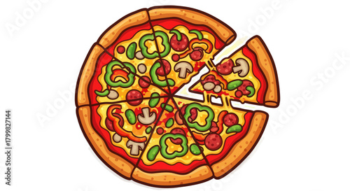 Deliciously Topped Pizza Slice Being Served From Whole Pizza.