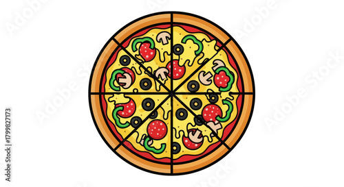 Delicious Whole Pizza Sliced Into Eight Perfect Pieces To Share.