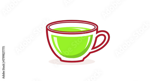 Illustration of a Cup of Green Tea with Red Outline.