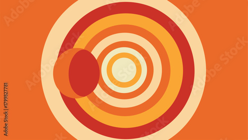 Retro concentric circles with a3D sphere on a warm orange background abstract target