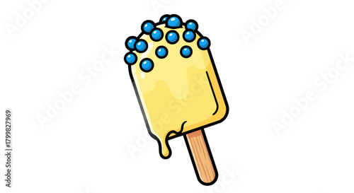 Delicious Yellow Popsicle with Blue Sprinkles Melting on a Stick.