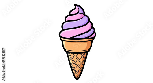 Delicious Swirl Ice Cream Cone with Pink and Purple Flavors.