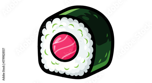 Delicious Tuna Sushi Roll Illustration Isolated on White Background.