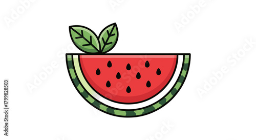 Fresh Watermelon Slice with Mint Leaves Illustration.