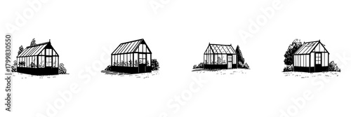 Greenhouse Doodle Sketch Set. Botanical Cultivation And Plant Growth In Hand Drawn Style Collection. Gardening And Horticulture Concepts. Isolated Vector Illustration
