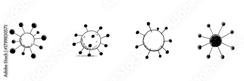 Virus Cell Doodle Sketch Set. Microbiology, Infection, And Pathogen Representation In Hand Drawn Style Collection. Medical And Scientific Illustration. Isolated Vector Illustration