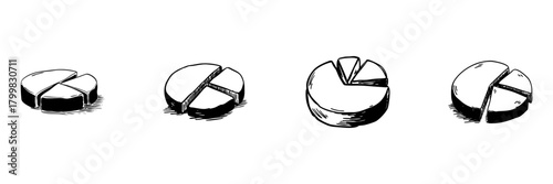 Pie Chart Doodle Sketch Set. Data Visualization And Statistical Analysis In Hand Drawn Style Collection. Business And Financial Reporting. Isolated Vector Illustration