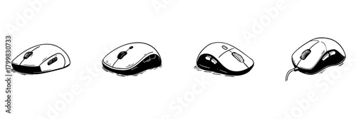 Computer Mouse Doodle Sketch Set. Digital Navigation And User Interface Control In Hand Drawn Style Collection. Various Mouse Designs For Technology And Computing. Isolated Vector Illustration