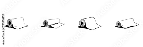 Rolled Carpet Doodle Sketch Set. Flooring, Interior Design, And Home Decor Concepts In Hand Drawn Style Collection. Textile And Material Illustration. Isolated Vector Illustration