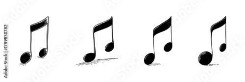 Musical Notes Doodle Sketch Set. Melody And Rhythm Representation In Hand Drawn Style Collection. Artistic Music Symbol Illustration. Isolated Vector Illustration