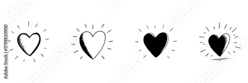 Heart Icon Doodle Sketch Set. Love, Affection, And Emotion Symbols In Hand Drawn Style Collection. Romantic And Sentimental Design Elements. Isolated Vector Illustration