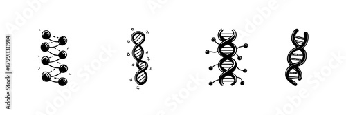 Dna And Molecular Structure Doodle Sketch Set. Genetic Code, Molecular Biology, And Biotechnology Concepts In Hand Drawn Style Collection. Scientific Illustration. Isolated Vector Illustration