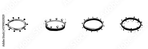 Circular Crown Doodle Sketch Set. Royalty, Leadership, And Authority Symbols In Hand Drawn Style Collection. Decorative Elements For Design. Isolated Vector Illustration