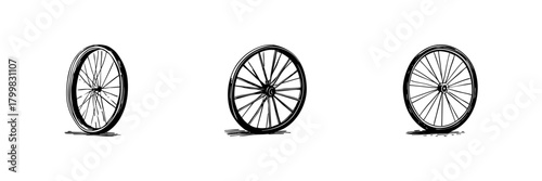 Bicycle Wheel Doodle Sketch Set. Cycling, Transportation, And Mobility Concepts In Hand Drawn Style Collection. Vintage Bicycle Parts. Isolated Vector Illustration