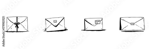Envelopes Doodle Sketch Set. Communication, Correspondence, And Mail Delivery In Hand Drawn Style Collection. Postal Service And Message Exchange. Hand Drawn Isolated Vector Illustration
