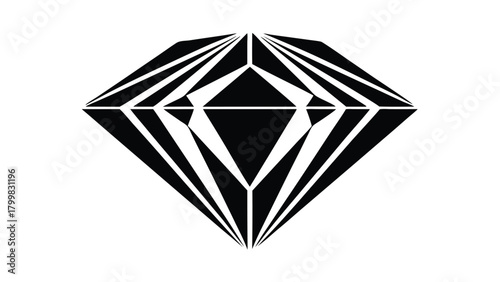 Stylized Black Diamond Gemstone Icon on White jewel precious