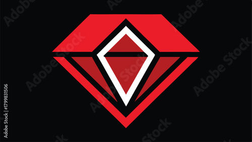Stylized Red and White Diamond Gemstone on Black Background abstract geometric