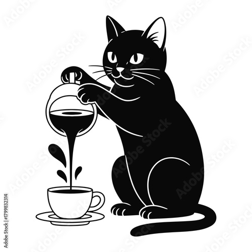 Cat pouring coffee into itself