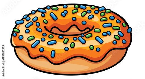 Delicious Orange Frosted Donut with Colorful Sprinkles.