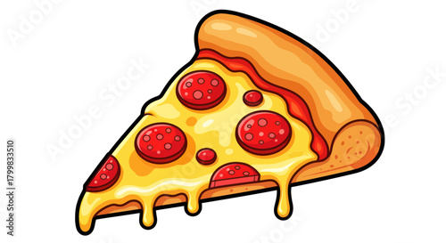 Delicious pizza slice with melted cheese and pepperoni toppings ready to eat.