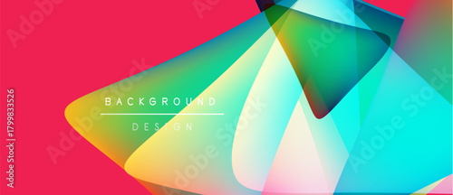 Abstract colorful shapes overlap, creating vibrant design. Background features gradients, blending pink, yellow, turquoise hues. Text reads background design.