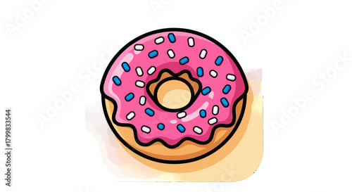 Delicious Pink Frosted Donut with Colorful Sprinkles.