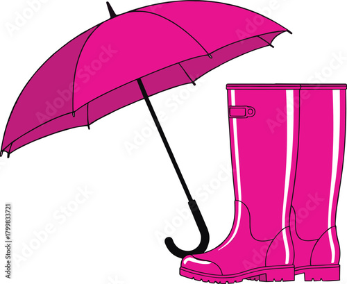 Rain protection essentials, pink umbrella, waterproof boots, rainy day gear, fashion accessories, monsoon style, wet weather outfit, vibrant rainwear, outdoor comfort, seasonal fashion