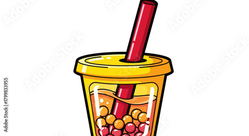 Delicious refreshing bubble tea drink with tapioca pearls and straw.