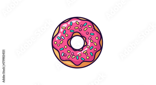 Delicious Pink Frosted Donut with Colorful Sprinkles.