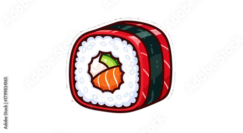 Delicious Salmon and Avocado Sushi Roll Illustration.