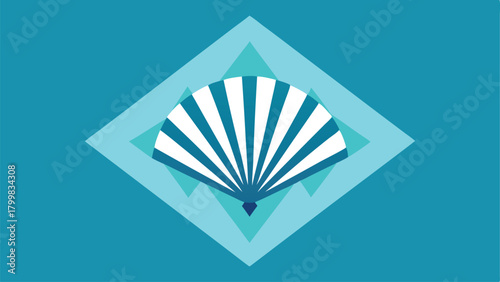 White Fan Shape within Teal Diamond Shapes on a Teal Background abstract pattern