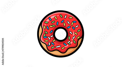 Delicious Red Frosted Donut with Colorful Sprinkles.