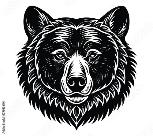 Bear Head Illustration in Black and White Style
