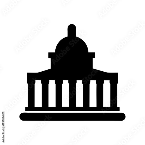 Government building silhouette with classical dome design Vector, illustration