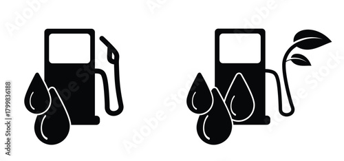Car filling pomp station. Biofuel is fuel made from biomass. Bio fuels are available in solid, liquid or gaseous form. Vector refill symbol or pictogram. Cars fill location. Biofuel or biodiesel day.