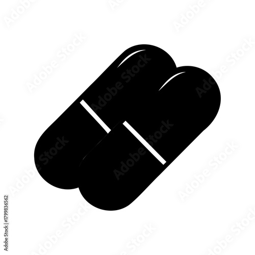 Minimalist black medicine capsules on white background Vector, illustration
