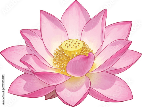 Pink lotus flower illustration on white background
