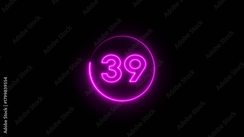 Obraz premium Neon counting 39 number. Neon number text illustration.