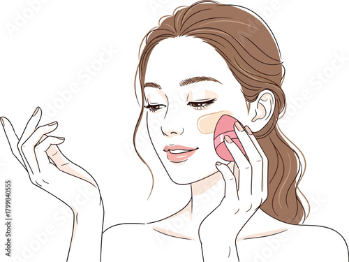 Woman Applying Makeup With Sponge