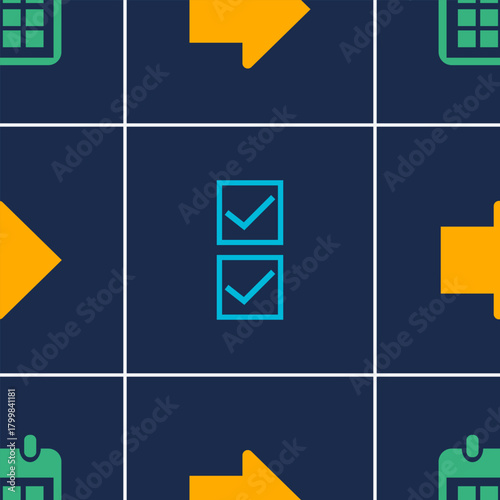 Strategic 2026 roadmap seamless pattern. B2B vector flat design with arrows and checklist icons. Corporate New Year background for goal setting and planning.