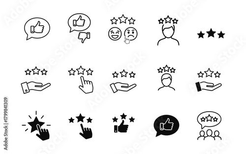 Collection of 18 black and white feedback icons