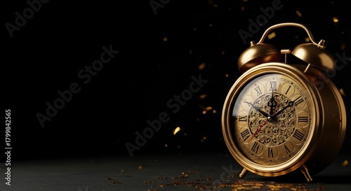 Golden Christmas A Timeless Celebration with Ornate Clock and Festive Sparkle