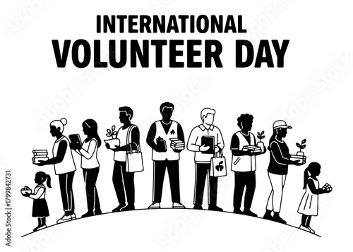 Volunteer day illustration with diverse group helping community isolated on transparent background, isolated on white background, Vector