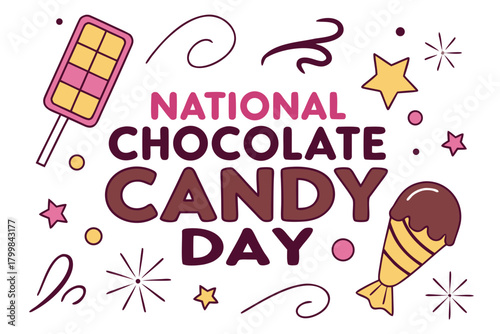 National Chocolate Candy Day Vector Illustration, Assorted Chocolate Candies and Sweet Treats Isolated on White Background