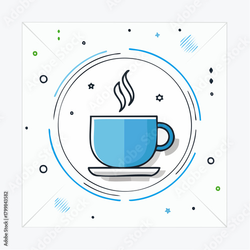Aromatic Delight Cartoon Illustration of a Steaming Cup of Coffee