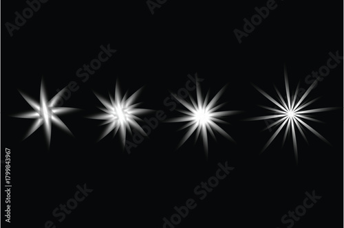 Abstract glowing light starburst flares set Vector